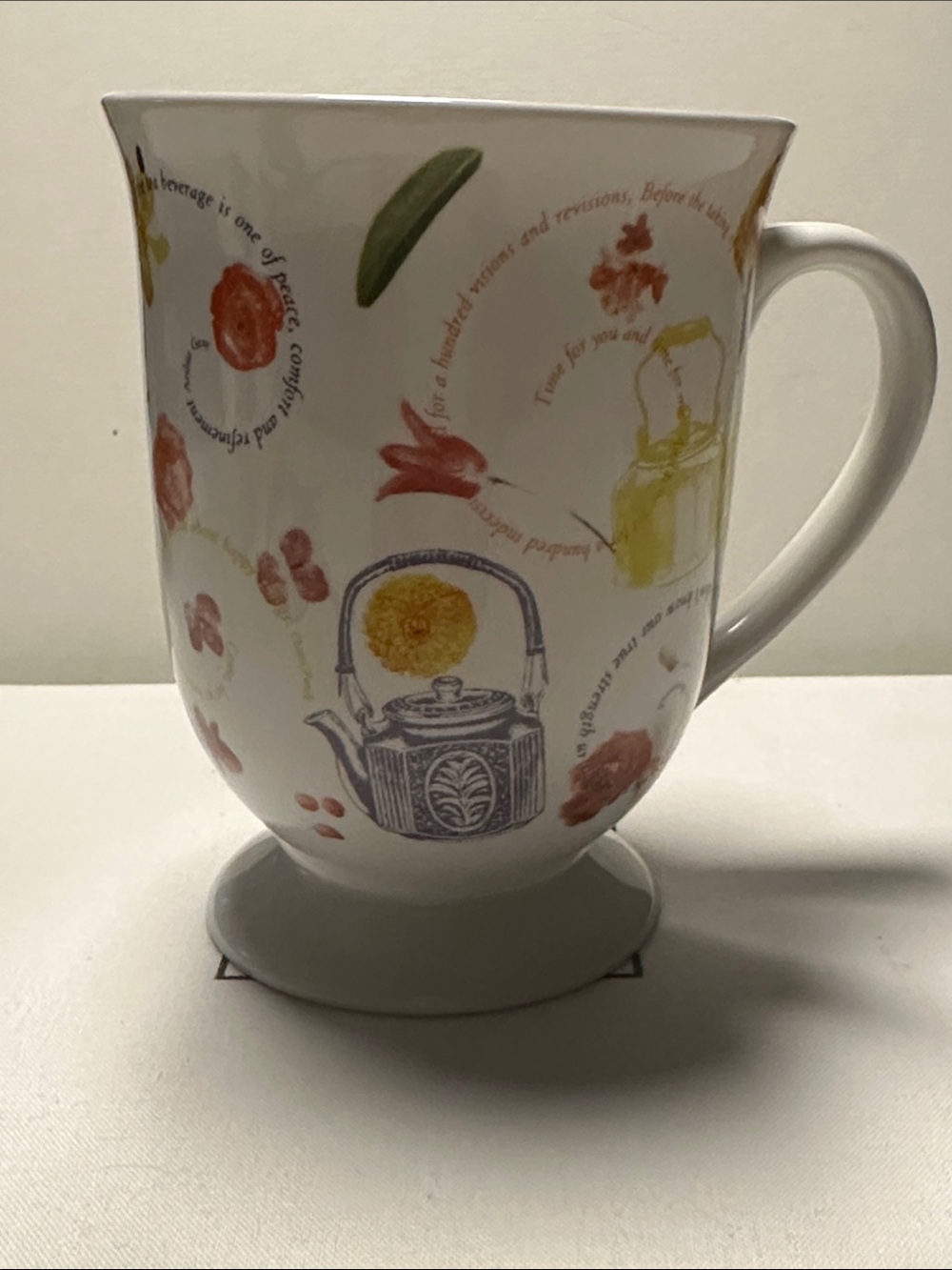NWOT- Barnes & Noble Floral Tea Porcelain Mug - White with Multicolor Print